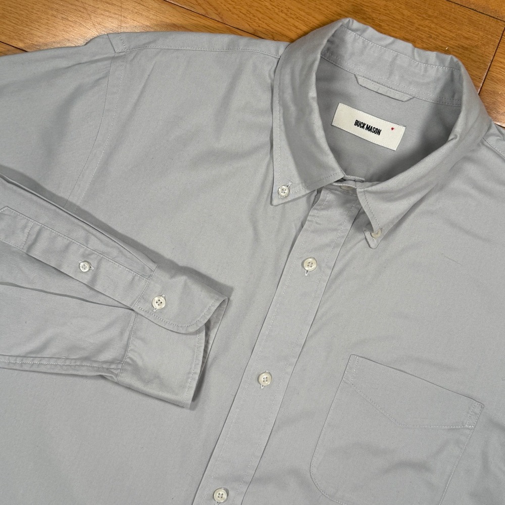 BUCK MASON Mens Size Large Light Gray Button‎ Down Oxford Long Sleeve Shirt